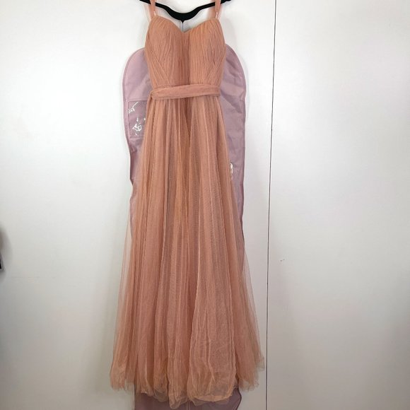 Revelry Dresses & Skirts - Revelry Rosalie Tulle Size 12 Bradshaw Blush Chiffon Maxi Bridesmaid Dress